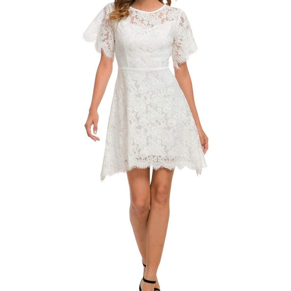 White Ivory Lace Coquette Dress Bridal Wedding Cocktail‎ Large NWT